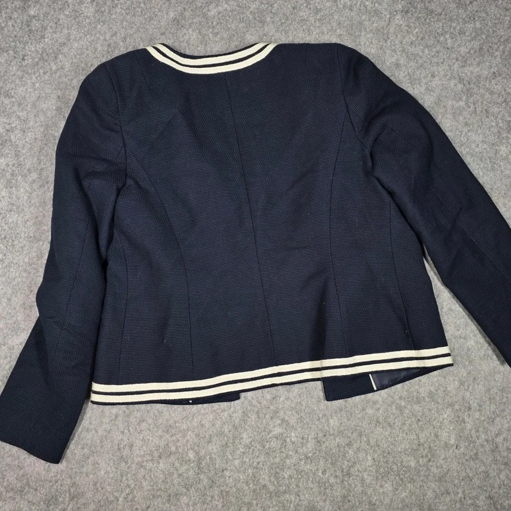 Talbots Jacket Blazer Navy Blue White Textured Cotton 10 Nautical Preppy Classic